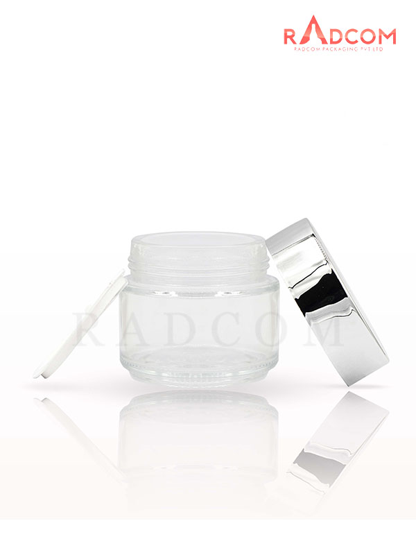 100GM Clear Glass Jar with Shinny Silver Cap with Lid & Wad